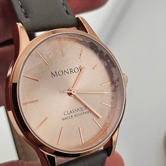 Monroe Women's Watch Rose Gold Minimalist Dial Green Gray Leather Band Simple - Picture 3 of 6